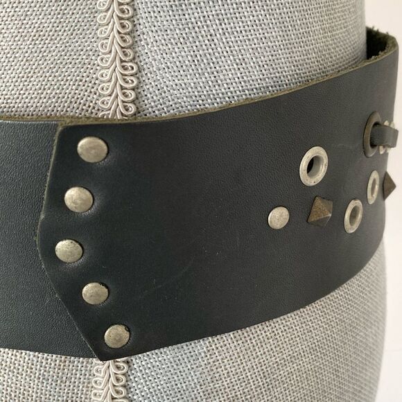 Black 3”W Silver Studded Leather Belt sz M Moto, Boho, Festival Modern Emo Goth - Picture 7 of 14